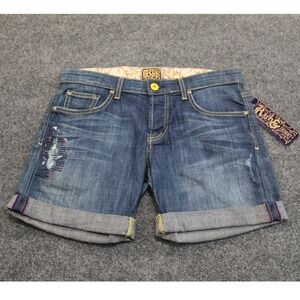NWT Rich & Skinny Denim Shorts Women's Size 26 Blue Cuffed‎ Hem Boyfriend Fit